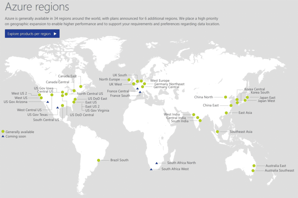 microsoft azure régions