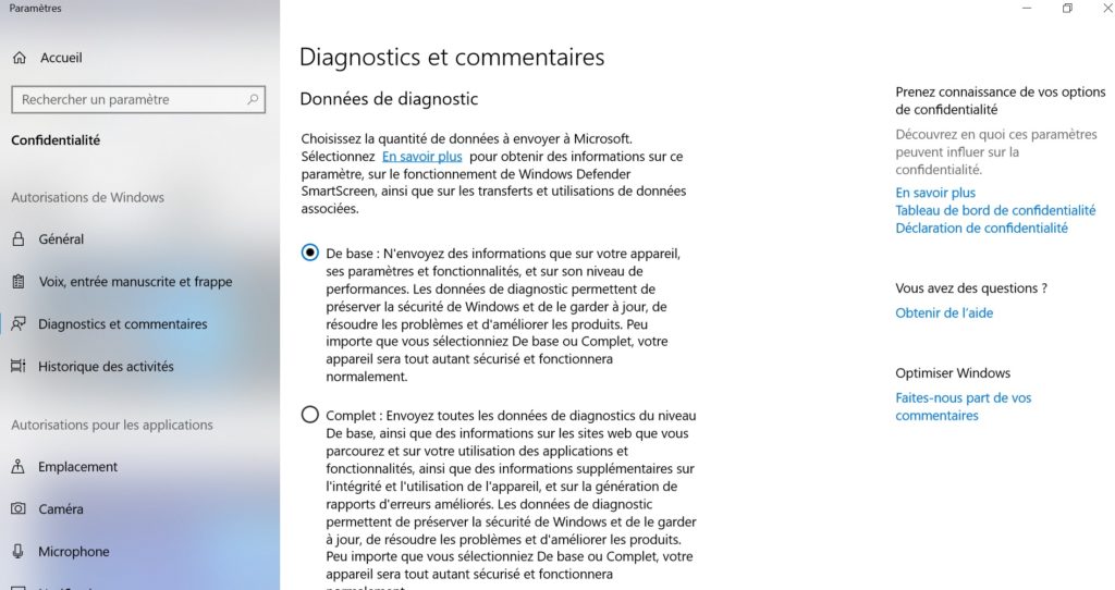 windows 10 données diagnostic