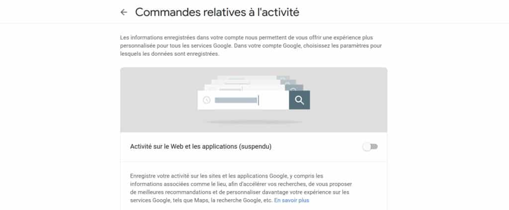 désactiver google my activity
