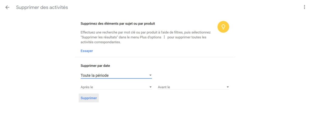 suppression données my activity google