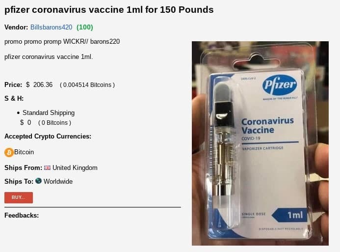 coronavirus pfizer vaccin dark web