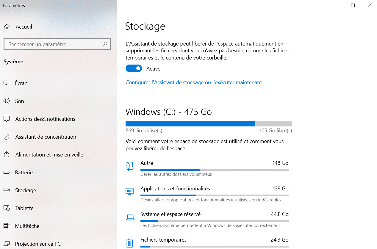 storage settings