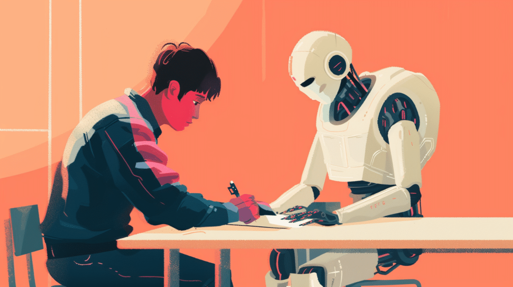 Publithings Seo An Man And An Ai Robot Are Doing A Writing Test 9E72Cf07 66E0 436C 829F Ada1404C7E9F