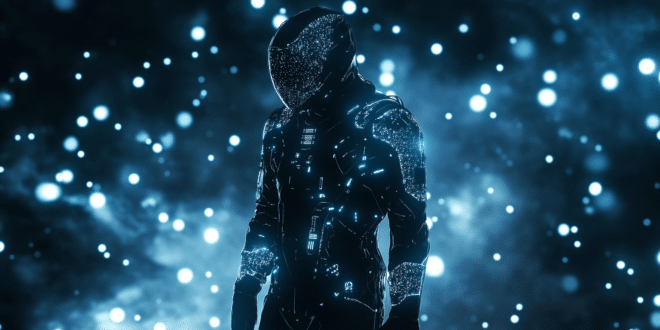 un soldat portant une combinaison futuriste ajustée avec des capteurs intégrés.
