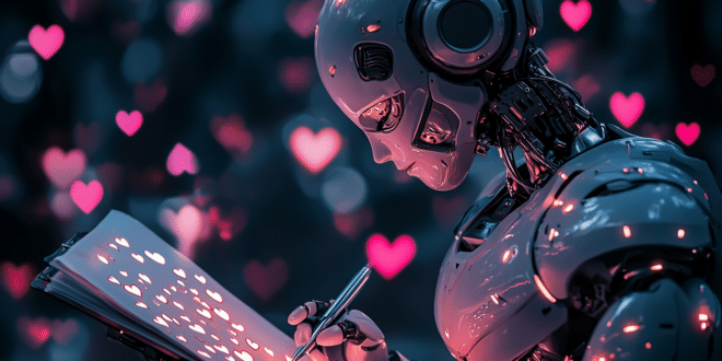 Un robot IA écrivant un poème d'amour