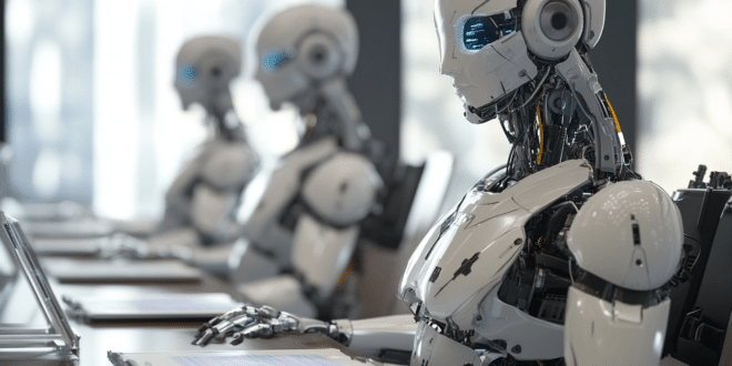 Des robots humanoïdes travaillant dans un bureau