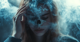 Une femme, en mauvaise santé, entourée de fumée de cannabis.