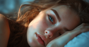 Une femme qui dort les yeux ouverts