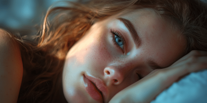Une femme qui dort les yeux ouverts