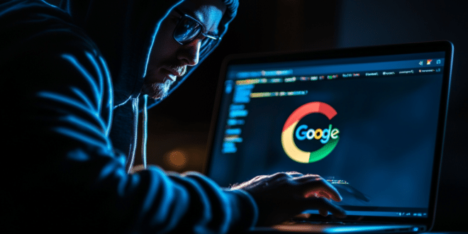 Un hacker devant son ordinateur en train de hacker Google Chrome
