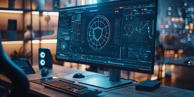 Écran d'ordinateur avec un bouclier numérique