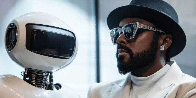 Will.i.am avec un robot humanoïde IA dj