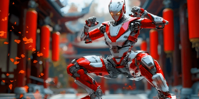 Un robot en pleine démontration de Kung-Fu