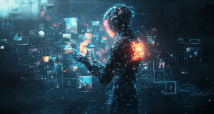 une silhouette de robot sombre qui crée des photos pour illustrer le générateur d'images