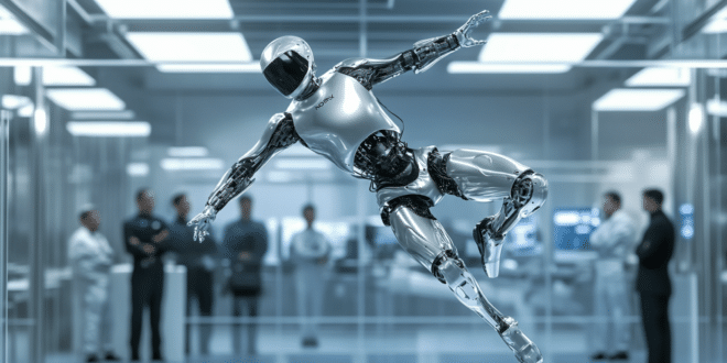 Un robot humanoïde effectue un flip arrière