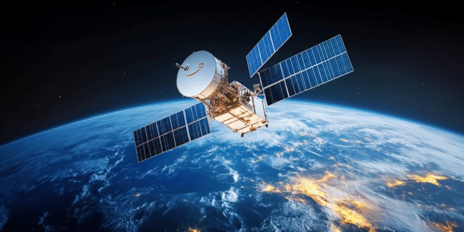 Un satellite portant le logo d’Amazon, rivale de Starlink.
