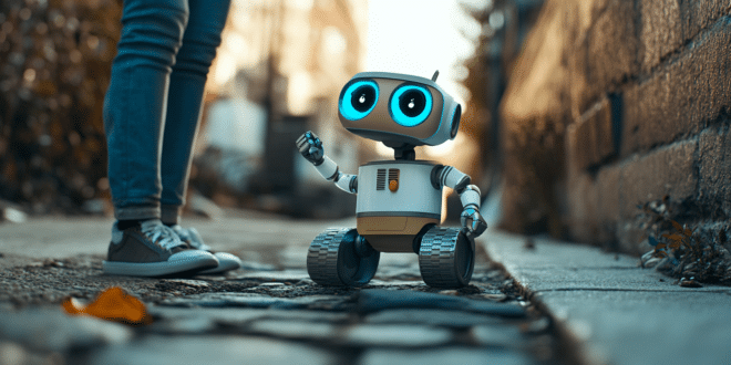Un petit robot Wall-E de Disney version futuriste.