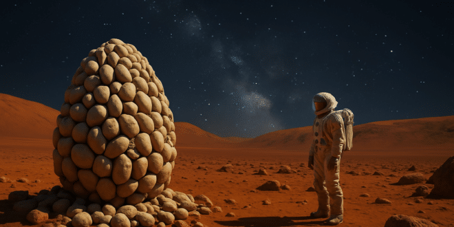 Une roche en forme d'œuf sur Mars et un astronaute