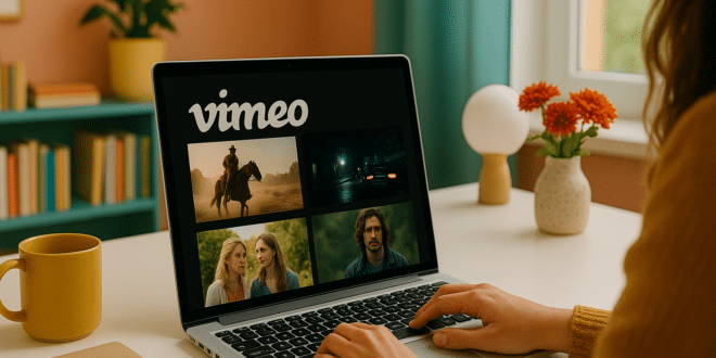 Une femme qui crée une vidéo sur Vimeo Streaming