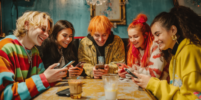 Des jeunes en train de regarder les trends sur leurs téléphones