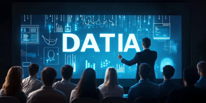 Formateur RH présentant l’impact de l’intelligence artificielle à un groupe de professionnels lors d’une formation en entreprise.