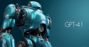 Un gigantesque robot bleu-vert pour illustrer GPT-4.1