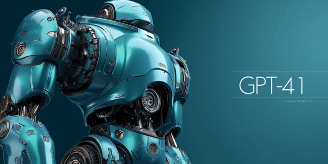 Un gigantesque robot bleu-vert pour illustrer GPT-4.1