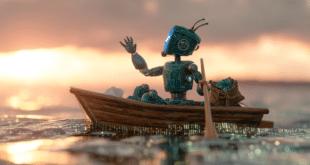 Un robot IA (GPT-4.5) qui dit adieu sur un petit bateau