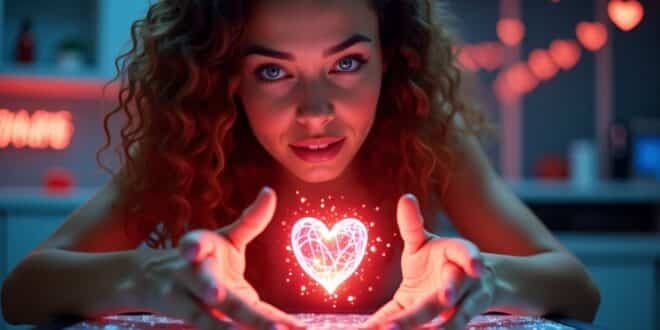 Une femme en train de manipuler un hologramme avec ses mains