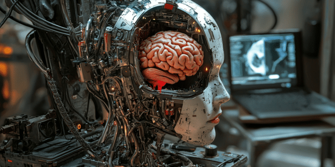 Un cerveau humain dans un robot IA en plein conception