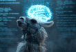 Meta Llama avec un hologramme de cerveau humain