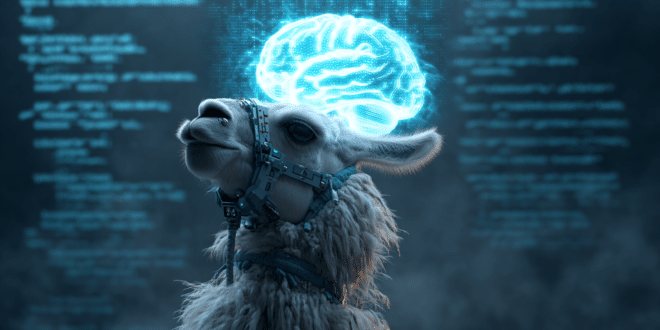 Meta Llama avec un hologramme de cerveau humain