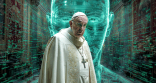 Le pape François devant un hologramme de l'IA