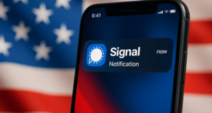 Un téléphone montrant une notification de la messagerie Signal