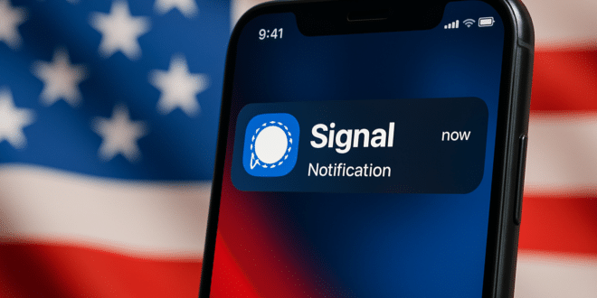 Un téléphone montrant une notification de la messagerie Signal