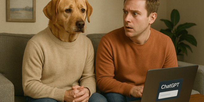 Un salon cosy avec un chien assis sur le canapé généré avec ChatGPT