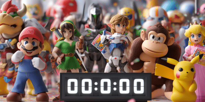 Un visuel en 3D de plusieurs personnages emblématiques des jeux Nintendo pour la Switch 2