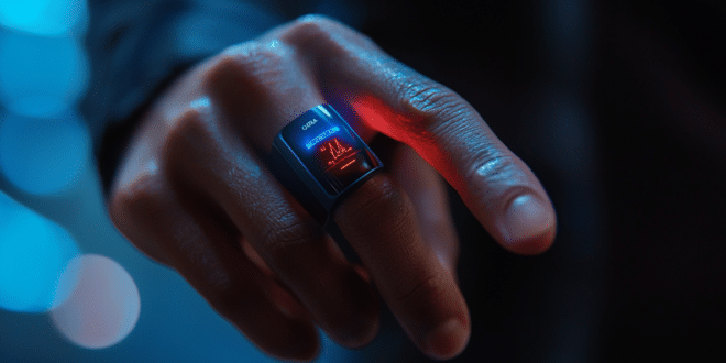 Une main portant une bague connectée oura