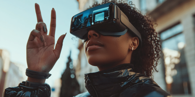 Une femme portant des lunettes connectées