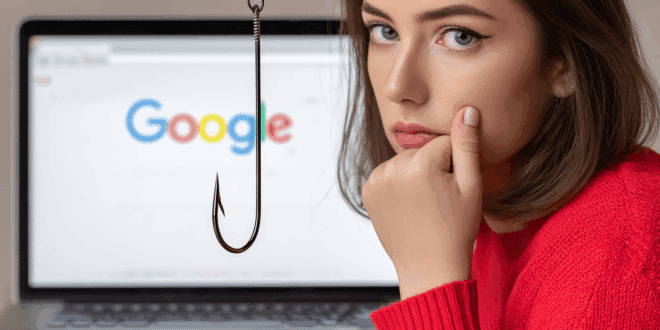 Une femme reçoit un piège de phishing.