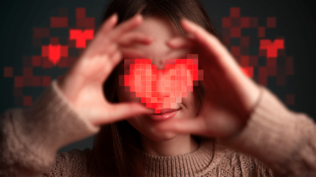 Une femme qui visualise un objet en forme de cœur en 3D
