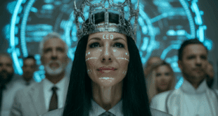Une femme représentant la CEO d'OpenAI portant une couronne