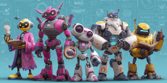 Photo de 5 robots différentes pour illustrer les GPT