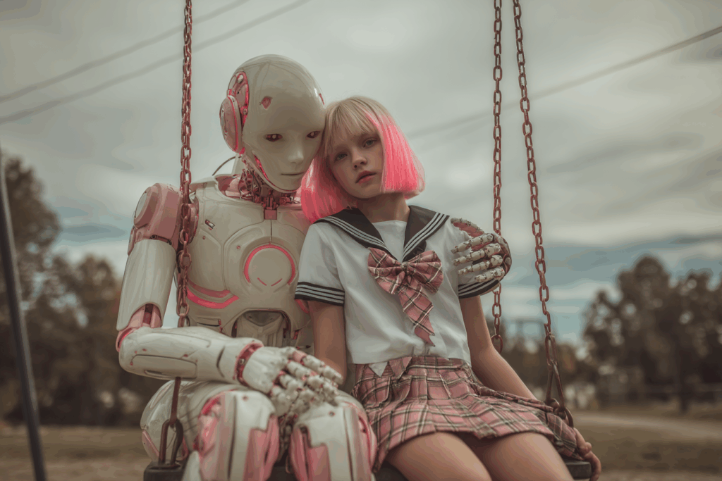 Un robot masculin qui réconforte une ado