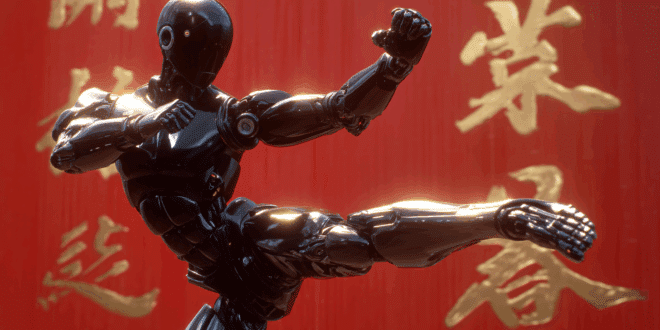 Un robot Lingxi X2 qui fait des gestes Kung-Fu