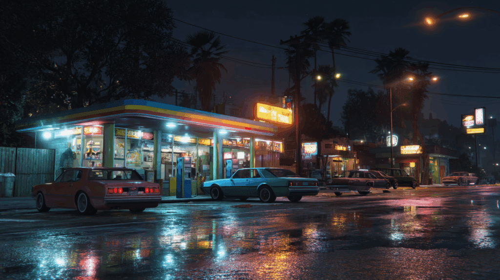 un vue de la ville emblématique de GTA Los Santos pendant la nuit