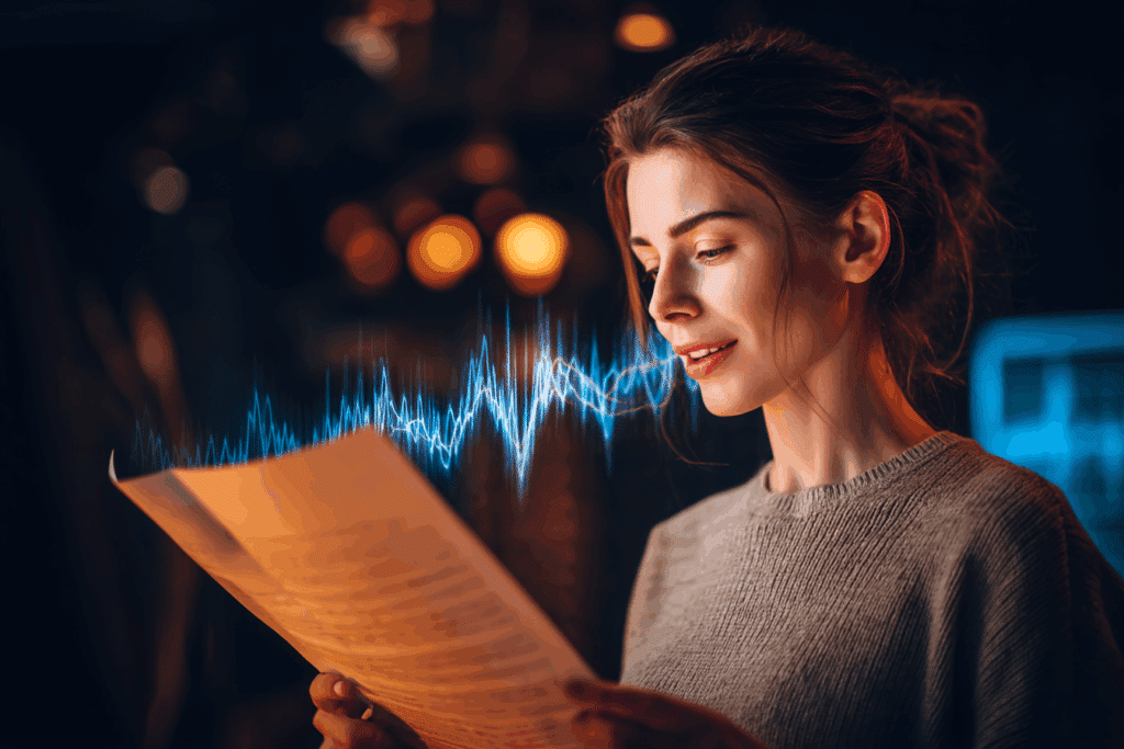 une femme qui chante en lisant une partition