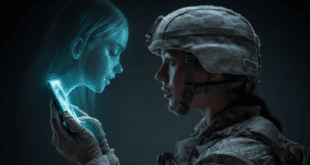 un militaire en appel holographique