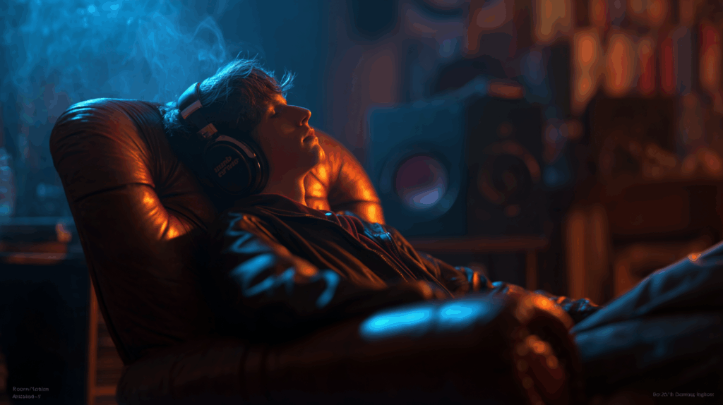 Un homme détendu écoutant de la musique sur son casque