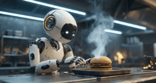 Un robot qui prépare des burgers.